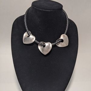 Leather choker with silver hearts